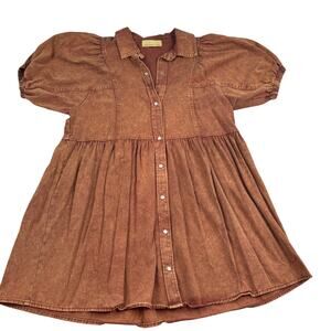 How Very Loved Boho Hippie Southwestern Puff Sleeve Denim Dress Women's Size M